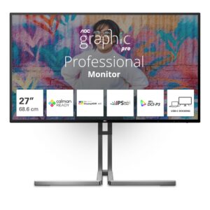 U27U3CV Monitor LED 27" AOC U27U3CV, 4K, HDMI, DP, USB-C, RJ45, Calma