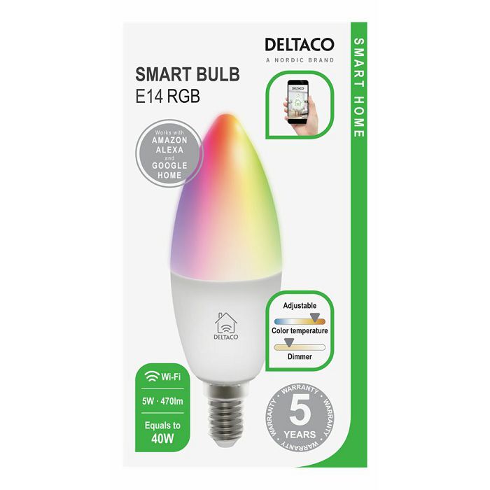 SH-LE14RGB Žarulja LED smart Deltaco, E14, 5W,2700-6500K, prigušivanje