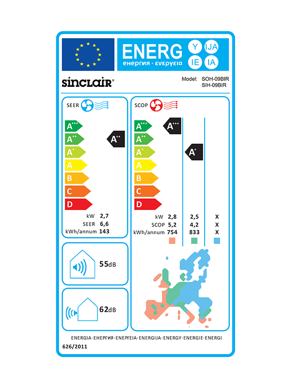 SIH + SOH- 09BIR Klima Sinclair Sky SIH + SOH- 09BBIR, 2,7kW unutarnja + vanjska jedinica, wifi