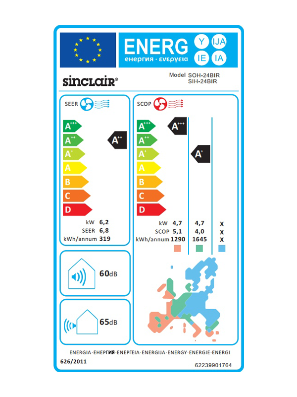 SIH + SOH- 24BIR Klima Sinclair Ray SIH + SOH- 24BIR, 6,2kW unutarnja + vanjska jedinica, wifi
