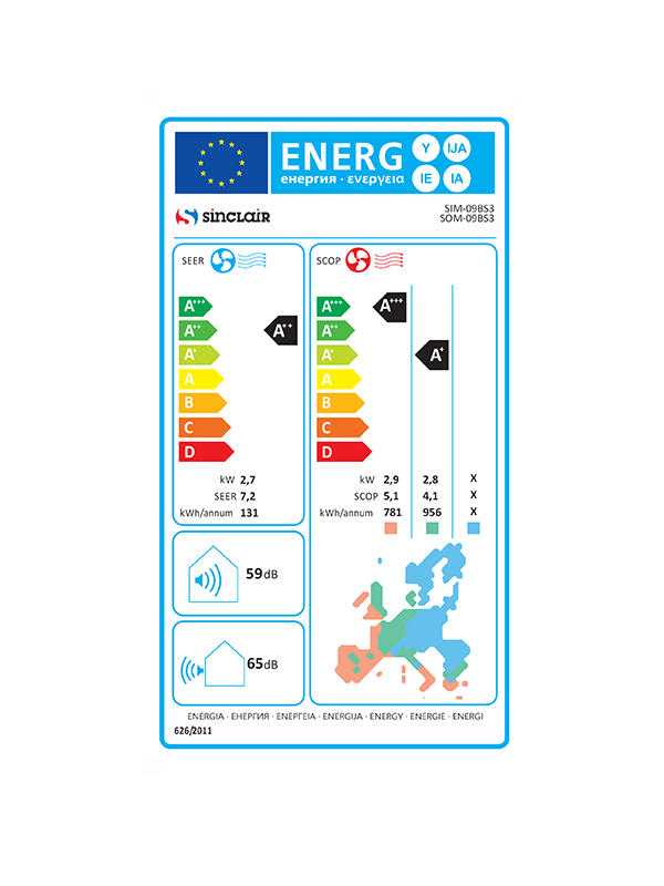 SIM + SOM- 09BS3 Klima Sinclair Sky SIM + SOM- 09BS3, 2,6kW unutarnja + vanjska jedinica