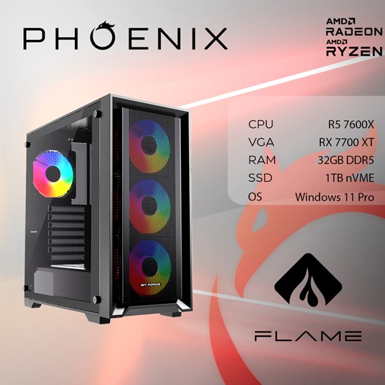 PC FLAME Y-617 Stolno računalo Fenix 617 AMD Ryzen 5 7600X,32GB DDR5,NVME SSD 1TB, W11 pro