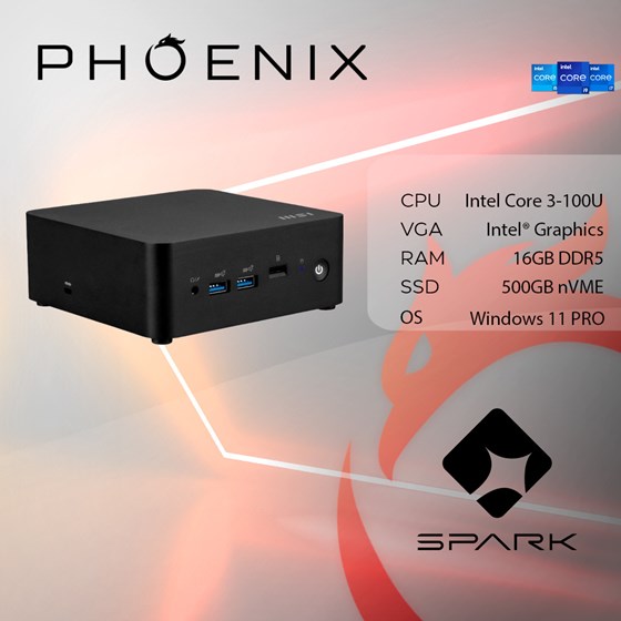PC SPARK X-108 Stolno računalo Fenix Intel Core 3-100U,16GB DDR5,SSD 500GB,WiFi 6E,BT5.3,W11Pro