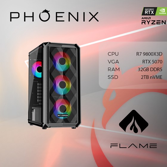 PC FLAME X-510 Stolno računalo Fenix 510 AMD Ryzen 7 9800X3D,32GB DDR5,NVME SSD 2TB,RTX 5070 12