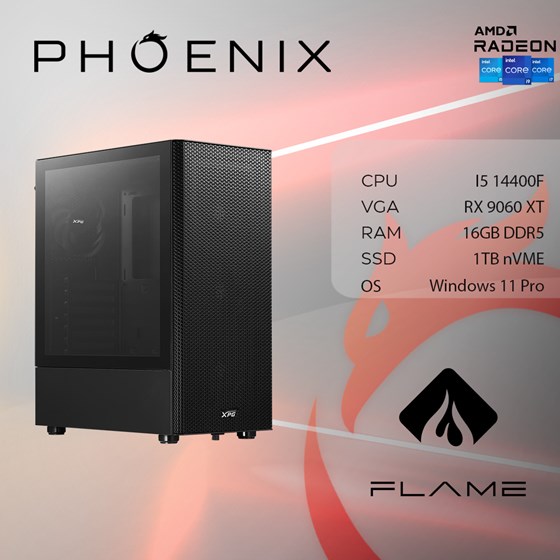 PC FLAME X-520 Stolno računalo Fenix 520 Intel i5 14400F,16GB DDR5,RX9060 XT 8GB,W11PRO