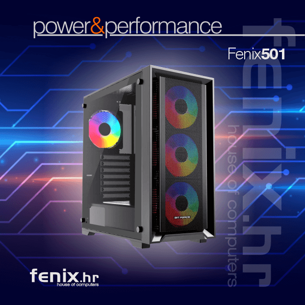 PC FLAME X-501 Stolno računalo Fenix 501 Intel i5 14400F,16GB DDR5,RTX 5060 TI 8GB,600W 80+