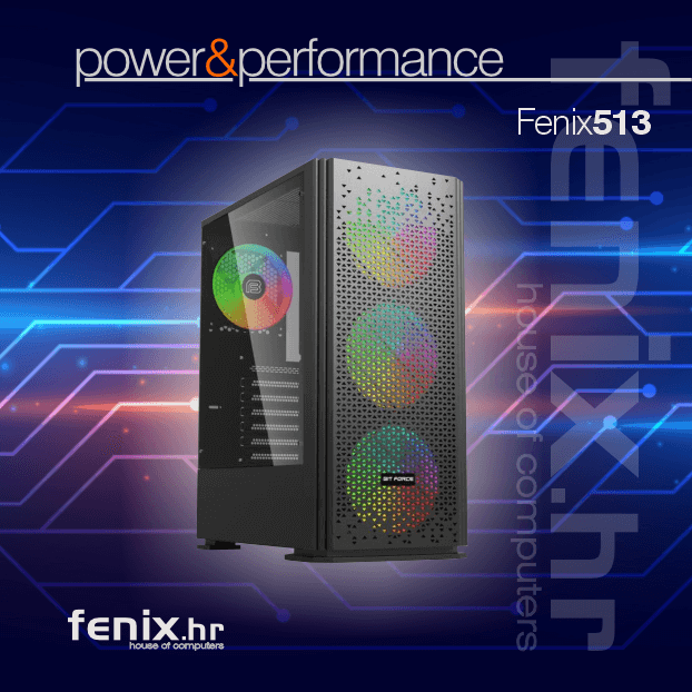 PC FLAME X-513 Stolno računalo Fenix 513 AMD Ryzen 5 9600X,16GB DDR5,RTX5060TI 16GB,W11Pro
