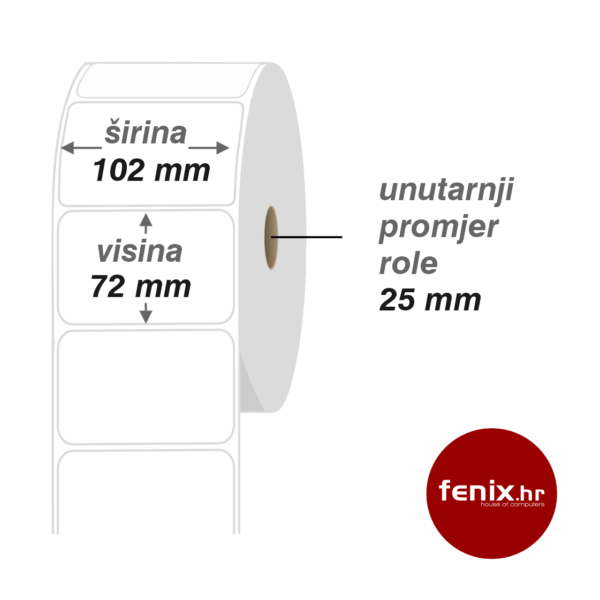 ETIKETE samoljepive 102 x 72 - 500 kom rola, TTR VELLUM, fi25, jednoredno