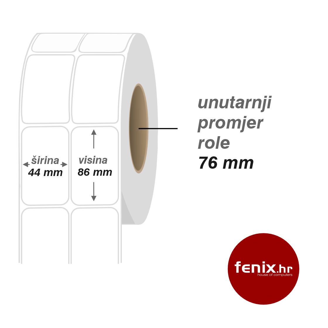 44 x 86 4000/2 FRIMPEKS ETIKETE samoljepive 44 x 86 - 4000 kom rola, Semi-gloss, fi76, dvoredna