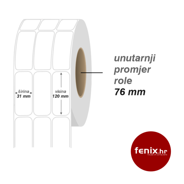 ETIKETE samoljepive 31 x 120 - 3000 kom rola, Semi-gloss, fi76, troredna