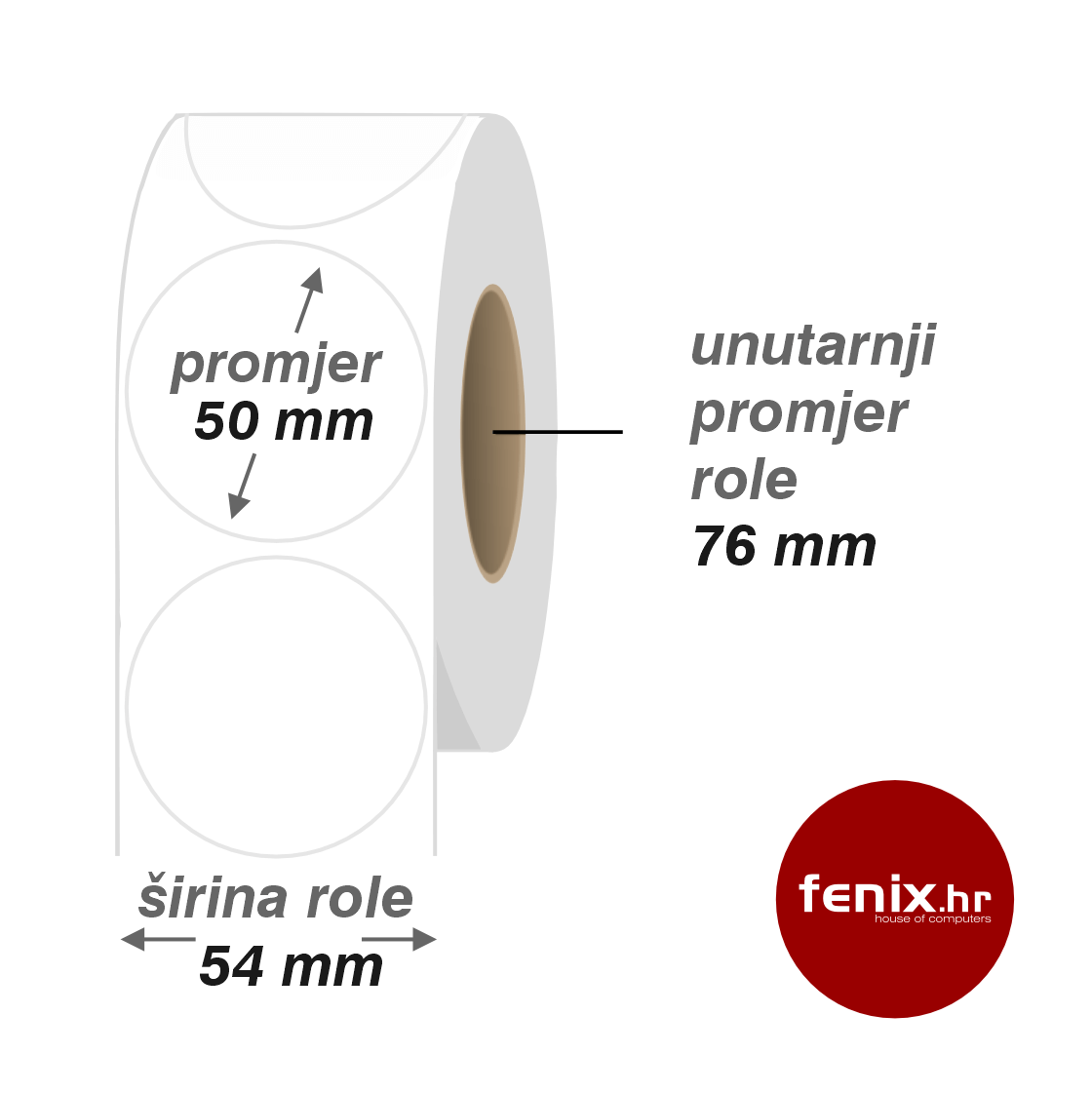 ETIKETE samoljepive  fi 50 mm PP Clear/prozirne, fi76, 2000 kom