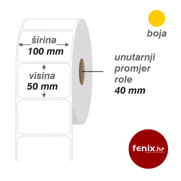ETIKETE samoljepive 100 x 50 - 1600 kom rola TERMO TOP, fi40, jednoredno ŽUTA