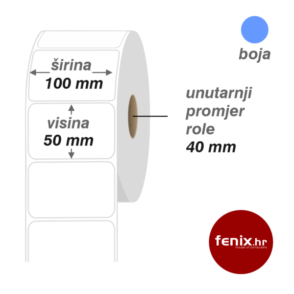ETIKETE samoljepive 100 x 50 - 1600 kom rola TERMO TOP, fi40, jednoredno PLAVA