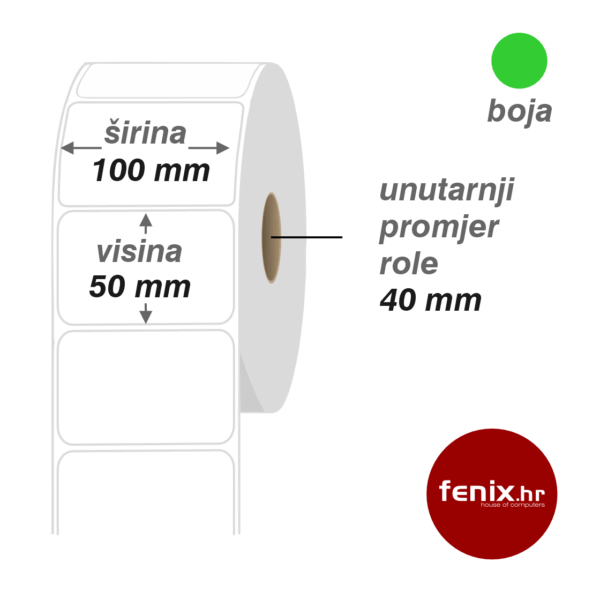 ETIKETE samoljepive 100 x 50 - 1600 kom rola TERMO TOP, fi40, jednoredno ZELENA