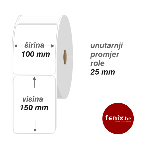 ETIKETE samoljepive 100 x 150 - 500 kom rola, TTR VELLUM, fi25, jednoredno