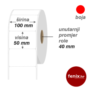 ETIKETE samoljepljive 100 x 50 - 1600 kom rola TERMO TOP, fi40, jednoredno, CRVENA, sa perforacijom