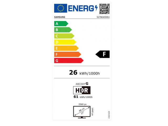 LS27BG650EUXEN Monitor Samsung 27" G65B Odyssey Gaming, QHD 2560x1440 2K, 240Hz, 1ms