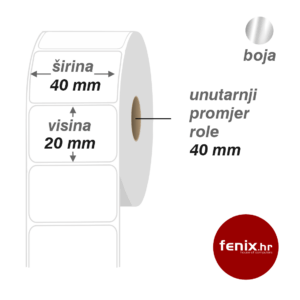 ETIKETE samoljepive 40 x 20 -1000 kom rola, fi40, PET silver