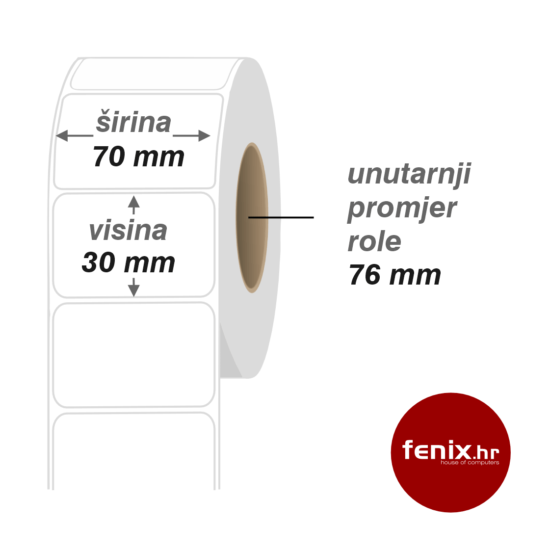 70 x 30 2000 FRIMPEKS HM ETIKETE samoljepive 70 x 30 - 2000 kom rola, Semi-gloss, fi76, jednoredna