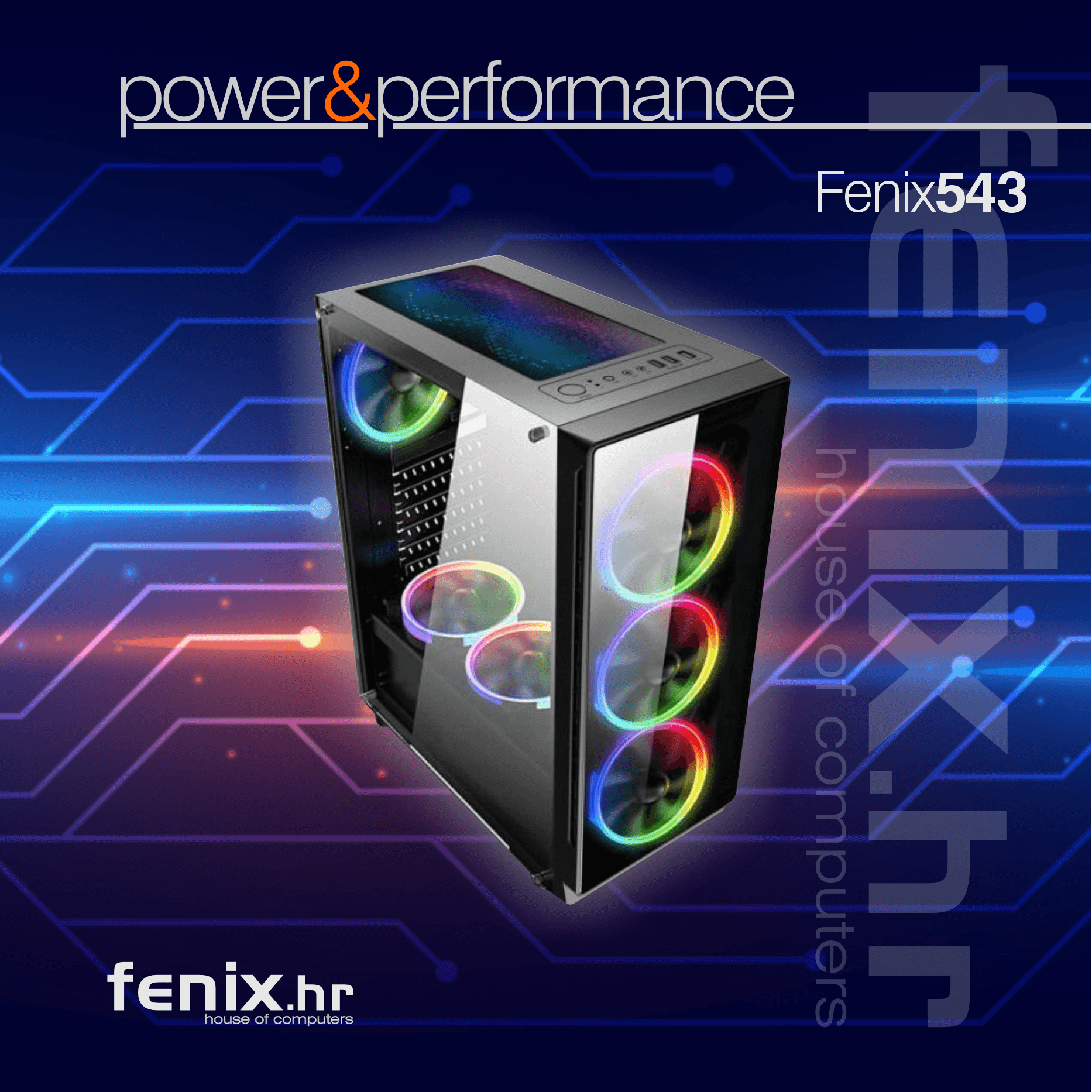 PC FLAME X-543 Stolno računalo Fenix 543 AMD Ryzen 5 5600X,16GB DDR4,NVME SSD 1TB,RTX 5060 8GB